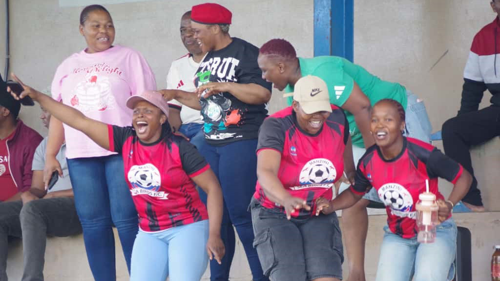 Manzini Sea Birds supporters cheering on their team during the MTN Premier League match against Manzini Wanderers. Sea Birds won 4-0. (Pic: Nimrod Hlophe)